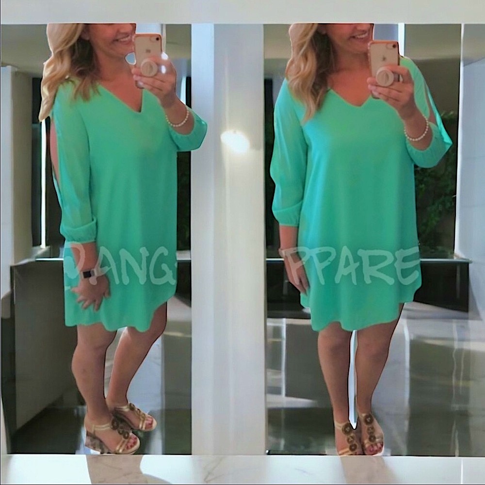 V-neck Split-sleeved FULLY LINED Dress, 
NEW✔️.  Made USA🇺🇸